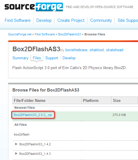 Box2DFlashAS3ダウンロードページ